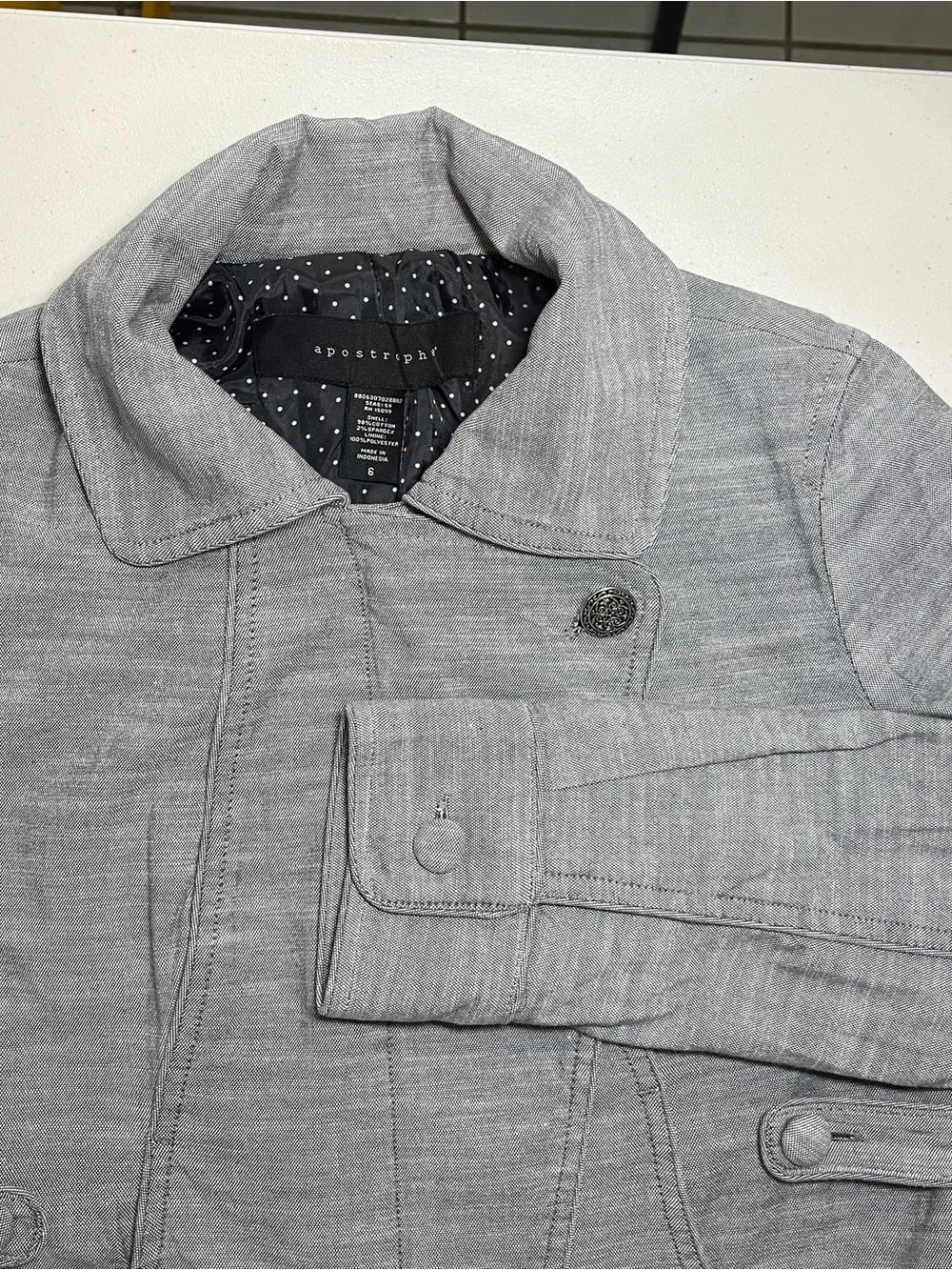 Apostrophe Womens Grey Heather Jacket Size 6 Full Zip Cotton Blend